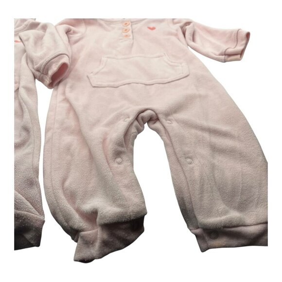 Lot Of 2 Carter’s Baby Hooded Fleece One Piece 6-9M Heart Pink Floral Pocket - Picture 14 of 16